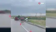 Ayaş’ta Yağış Nedeniyle Kontrolden Çıkan Tır Devrildi