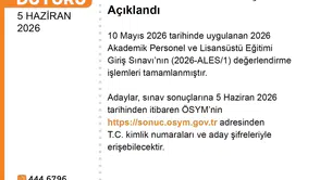 2026 ALES/1 sonuçları açıklandı: Sonuç ekranı erişime açıldı