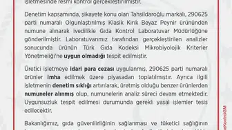 Tarım ve Orman Bakanlığı, Tahsildaroğlu Beyaz Peynirini Toplattı