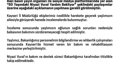 Bakanlıktan Niyazi Vural Açıklaması: Bakım Süreci Takip Ediliyor