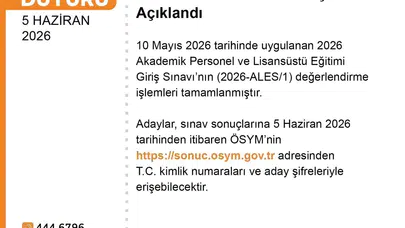 2026 ALES/1 sonuçları açıklandı: Sonuç ekranı erişime açıldı