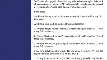 Emekli Sandığı Zam Farkı Ödemeleri 24 Temmuz'da Başlıyor